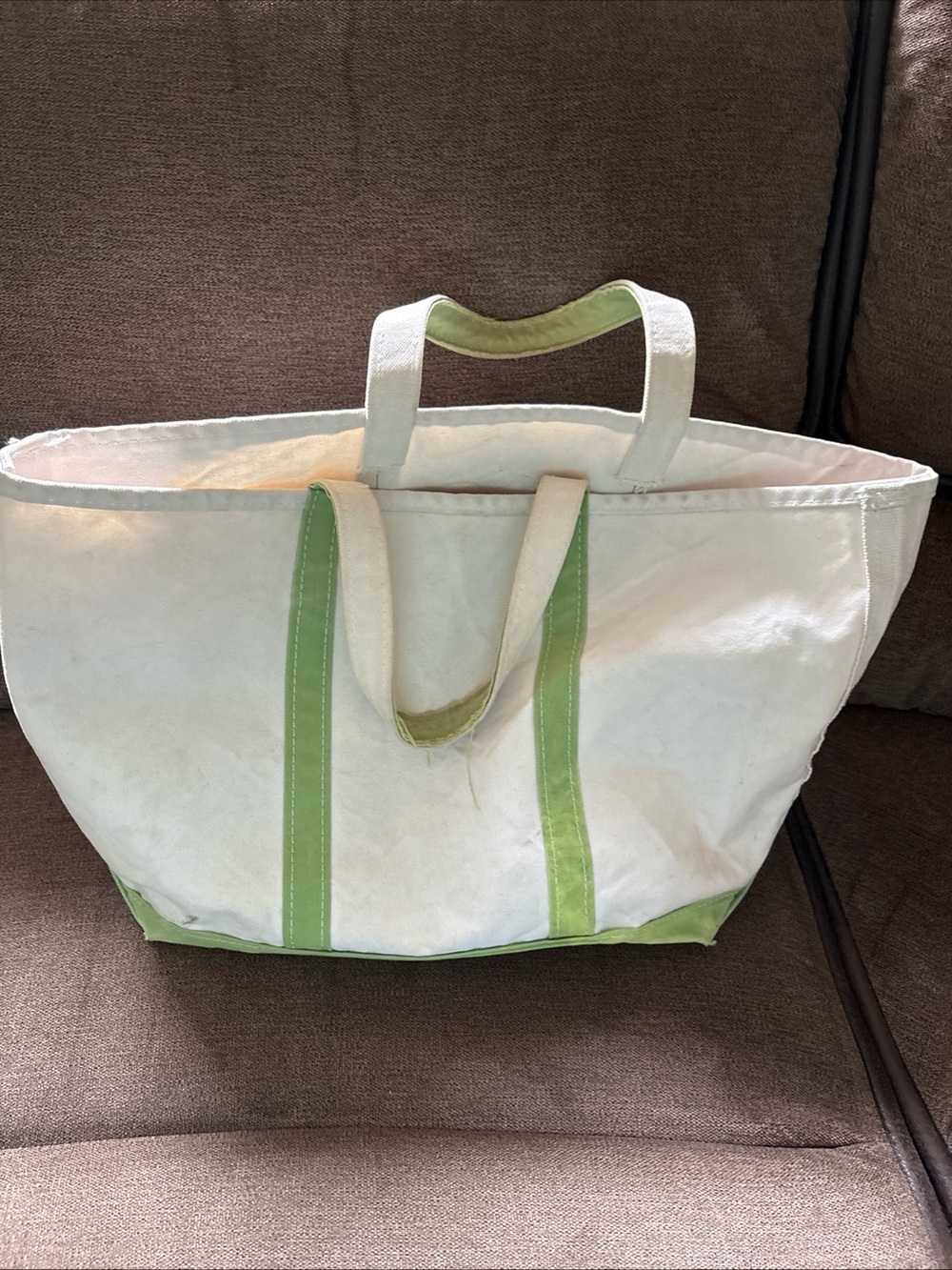 Vintage LL BEAN Boat & Tote Huge L 22" Wide Natural Canvas Green